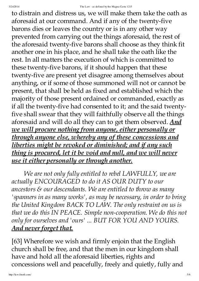 The law as defined by the magna carta 1215