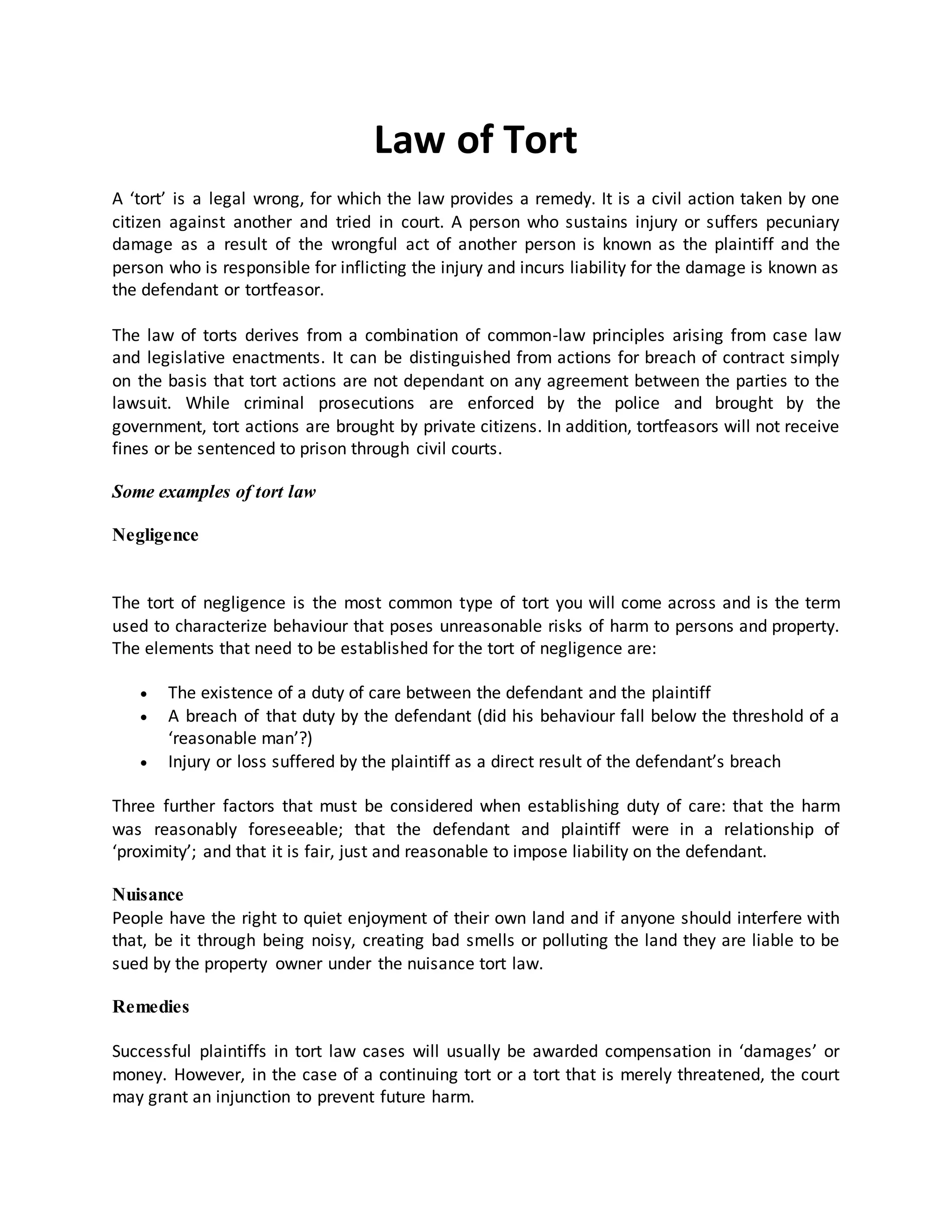 The law of tort | DOCX