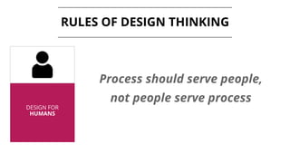 RULES OF DESIGN THINKING
Process should serve people,
not people serve process
DESIGN FOR
HUMANS
 
