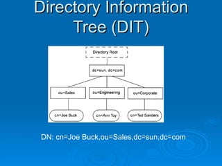 Directory Information Tree (DIT) DN: cn=Joe Buck,ou=Sales,dc=sun,dc=com 