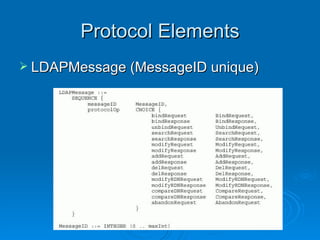 Protocol Elements LDAPMessage (MessageID unique) 