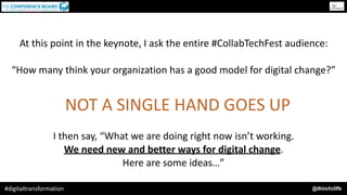@dhinchcliffe#digitaltransformation
At	this	point	in	the	keynote,	I	ask	the	entire	#CollabTechFest	audience:	
“How	many	th...