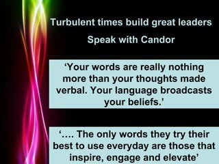 Powerpoint Templates
Page 42
Turbulent times build great leaders
Speak with Candor
‘Your words are really nothing
more tha...