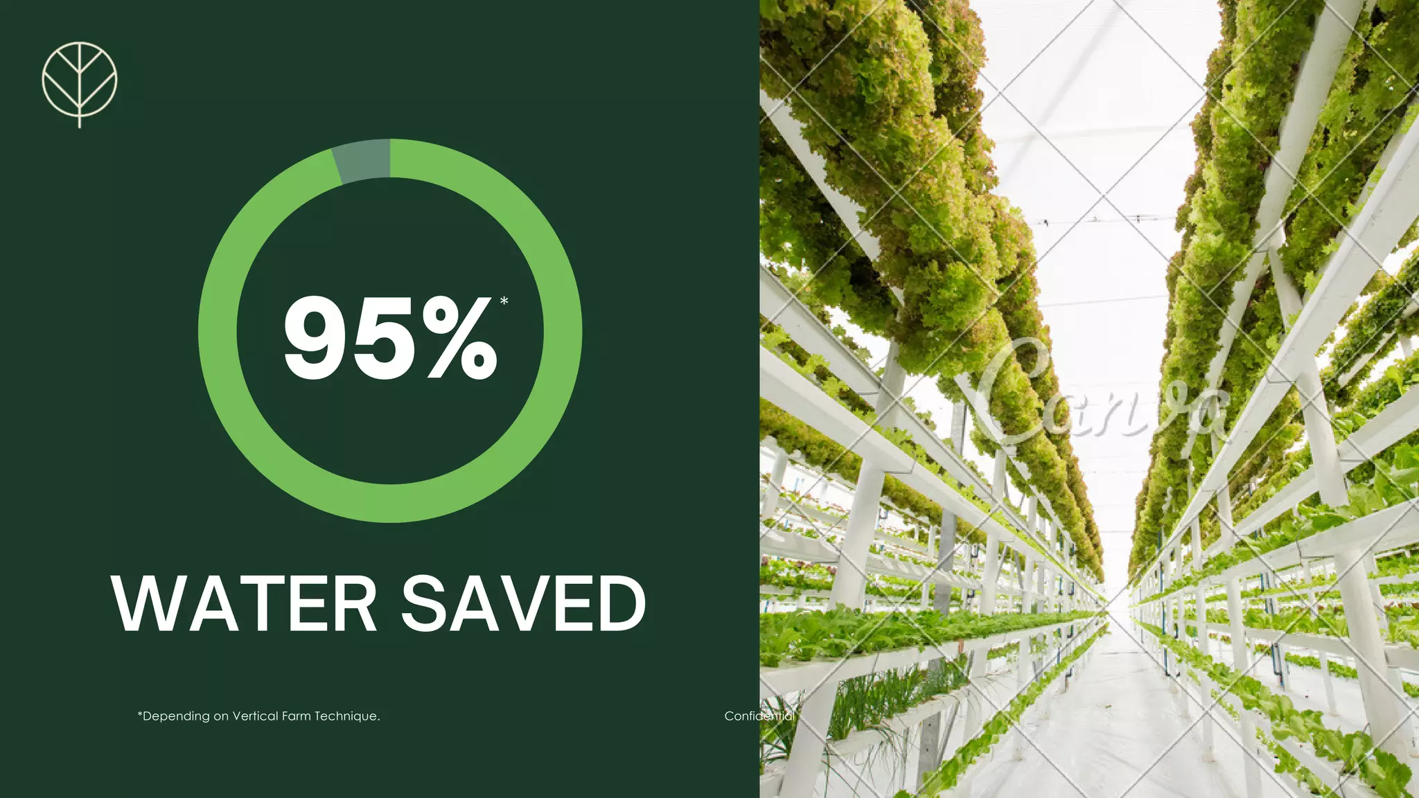 *Depending on Vertical Farm Technique. Confidential
95%
WATER SAVED
*
 