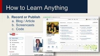 How to Learn Anything
3. Record or Publish
a. Blog / Article
b. Screencasts
c. Code
 
