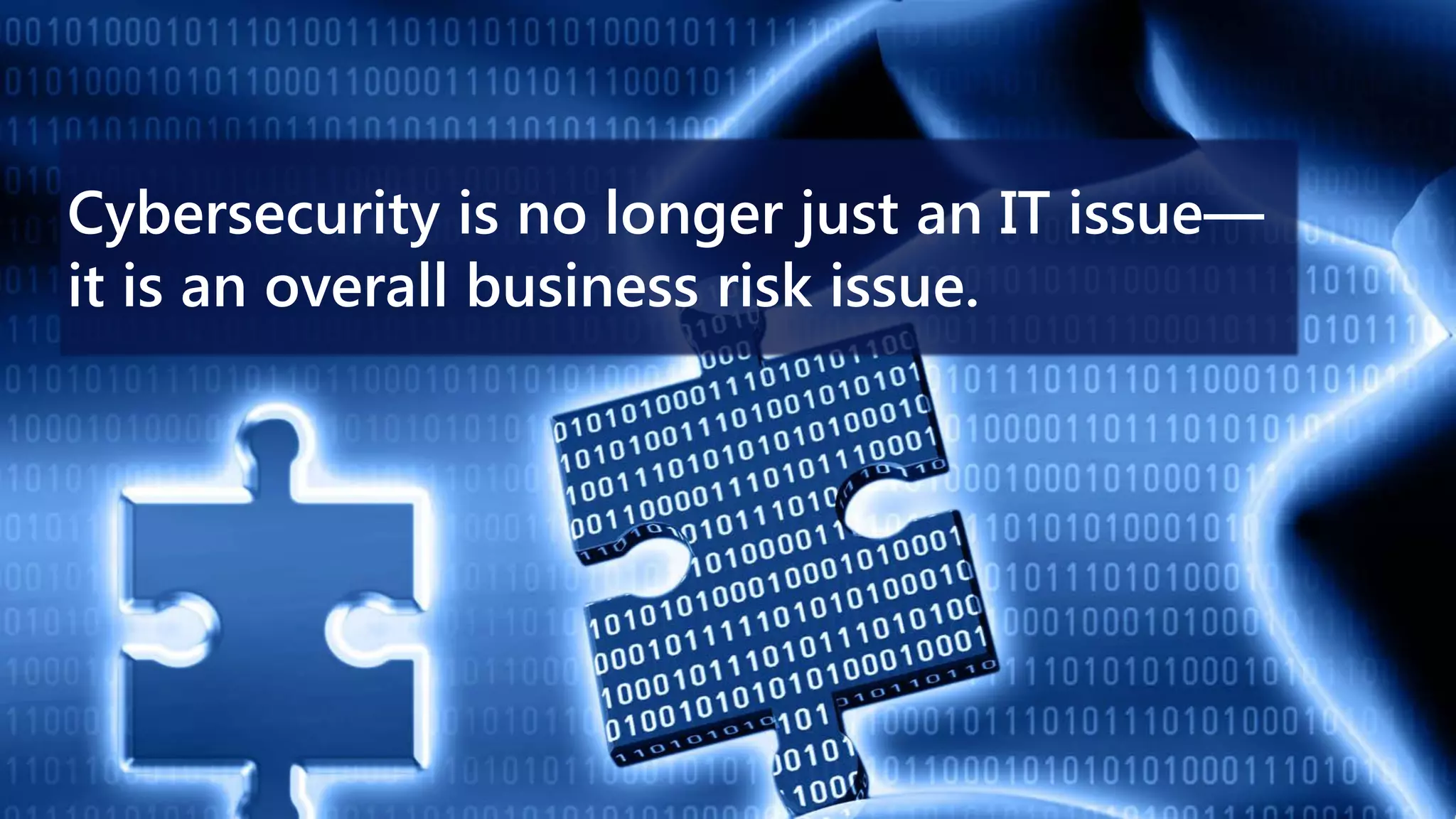 Cybersecurity is no longer just an IT issue—
it is an overall business risk issue.
 