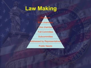 Law Making President Both   chambers One chamber Full Committee Subcommittee Addressed by Representatives Public Needs 