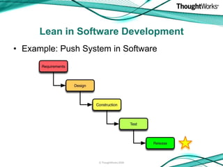 Lean in Software Development
• Example: Push System in Software




                    © ThoughtWorks 2008
 