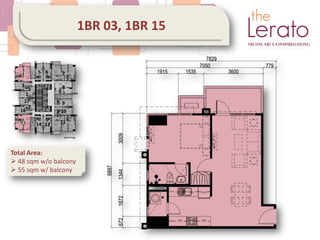 1BR 03, 1BR 15
Total Area:
 48 sqm w/o balcony
 55 sqm w/ balcony
 