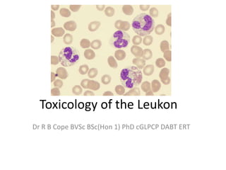 Toxicology of the Leukon
Dr R B Cope BVSc BSc(Hon 1) PhD cGLPCP DABT ERT
 