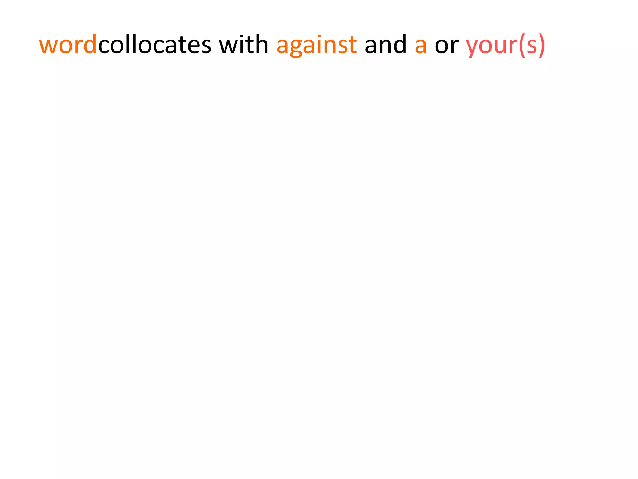 wordcollocates with against and a or your(s)
a word against
your word against mine
a word against)
 