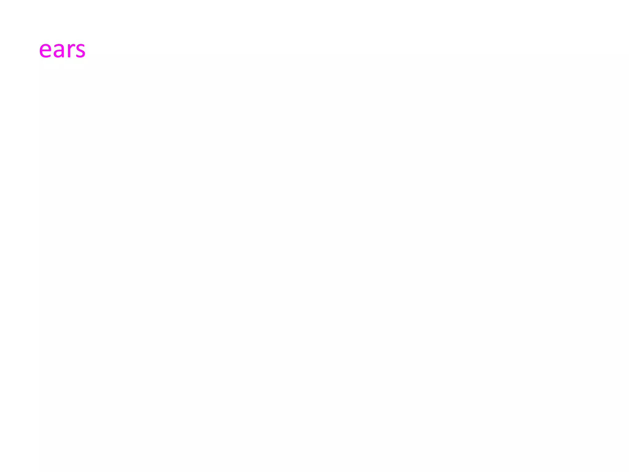 ears collocates with eyes 225 10%
and also
ears and nose
ears, nose and throat
ears and eyes
ears and hands
ears and nostrils
etc
 