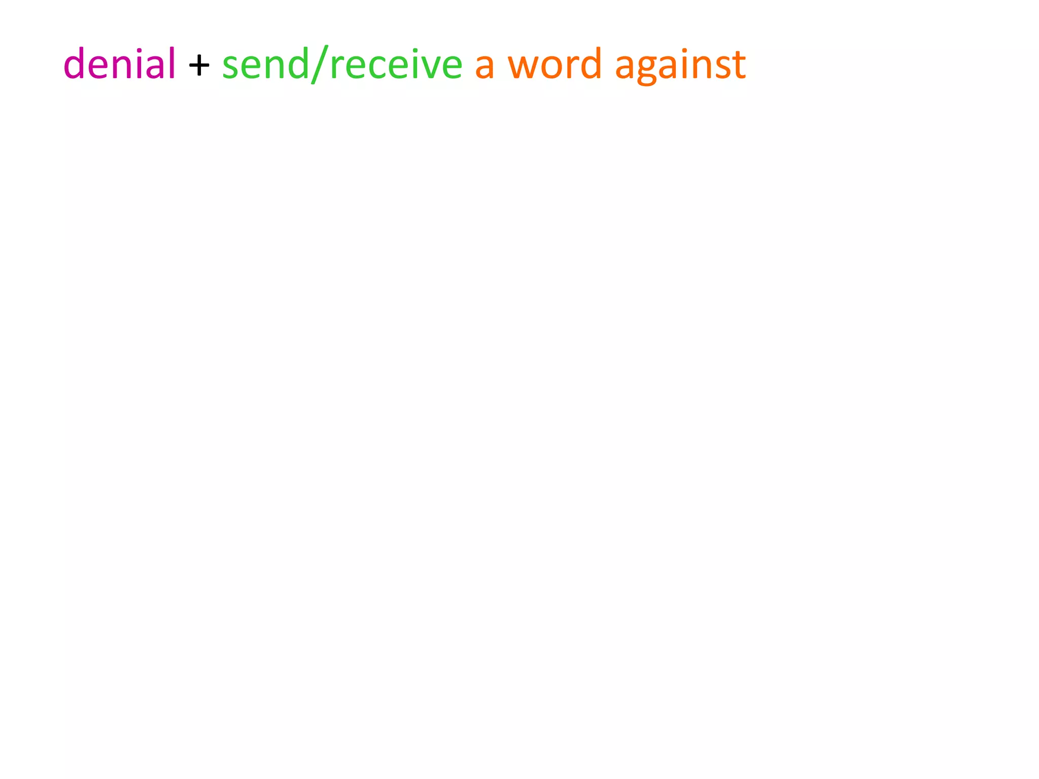 denial + send/receive a word against is not used
in cohesion, i.e. you don’t get successive
repetitions of word or verbs of
communication in a text.
 