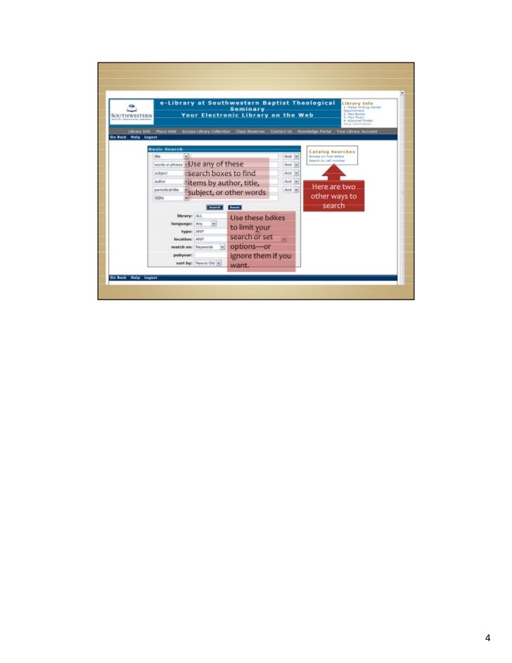 The SWBTS library’s public catalog