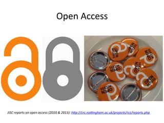 grassroots
• Pete Suber timeline of the Open Access Movement
  (start in 1966, with ERIC, till 2008)
   – http://legacy.ea...