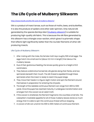 The Life Cycle of Mulberry Silkworm | PDF