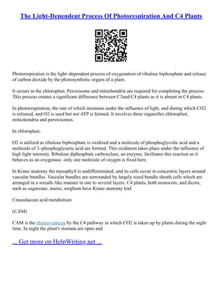 The Light-Dependent Process Of Photorespiration And C4 Plants | PDF
