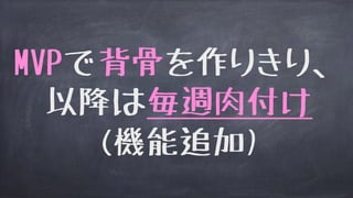 MVPで背骨を作りきり、
以降は毎週肉付け
(機能追加)
 