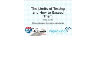The Limits of Testing
and How to Exceed
Them
Craig Stuntz
https://speakerdeck.com/craigstuntz
 