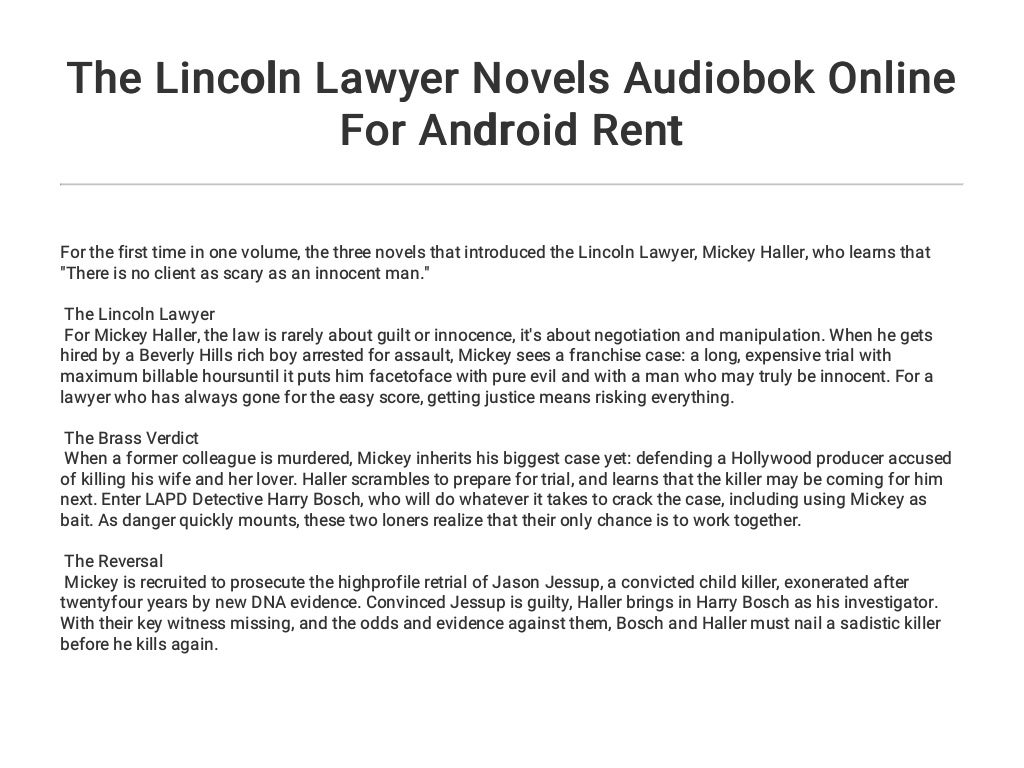 The Lincoln Lawyer Novels Audiobok Online For Android Rent