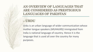 Pakistan Language Example The linguistic background of pakistan | PPTX