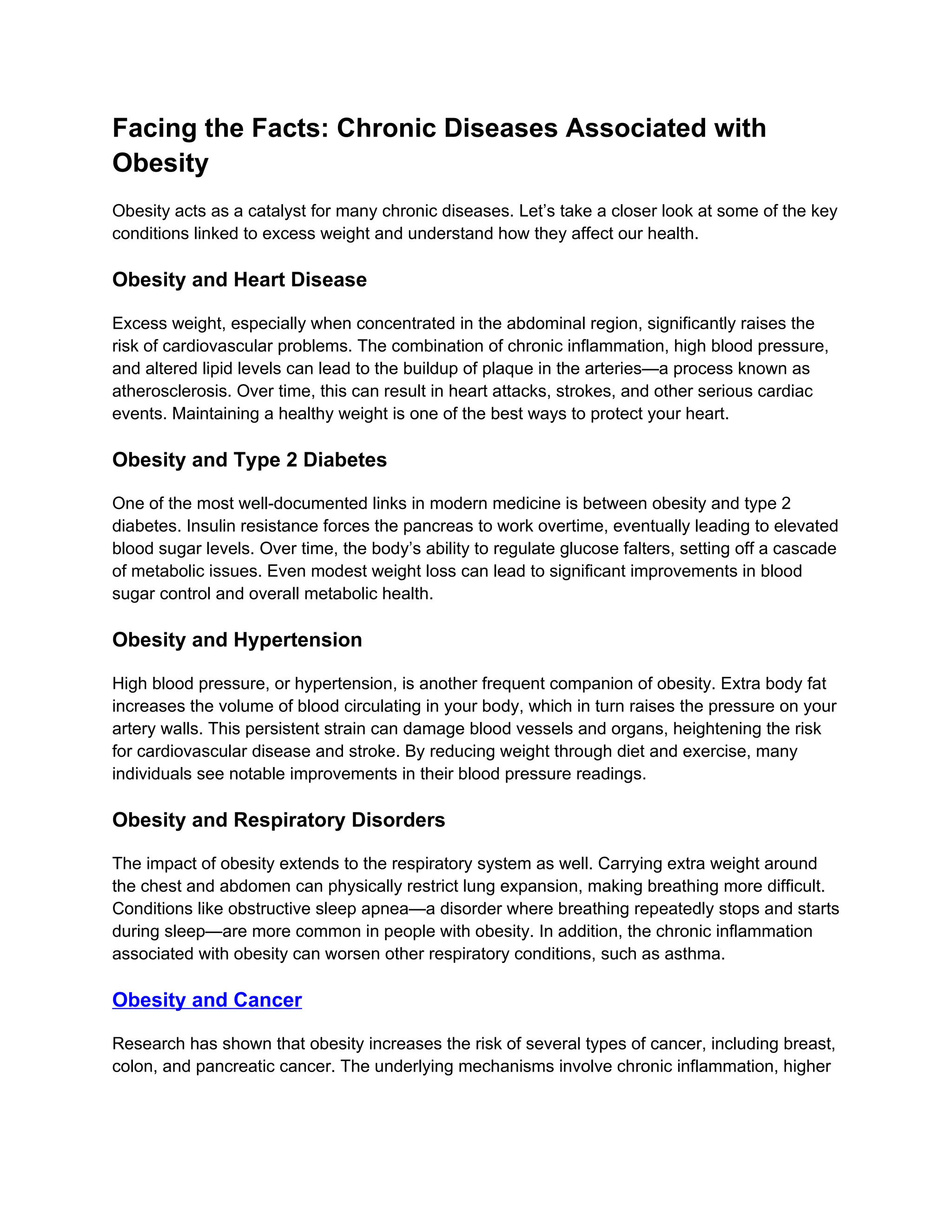 The Link Between Obesity and Chronic Disease | DOCX