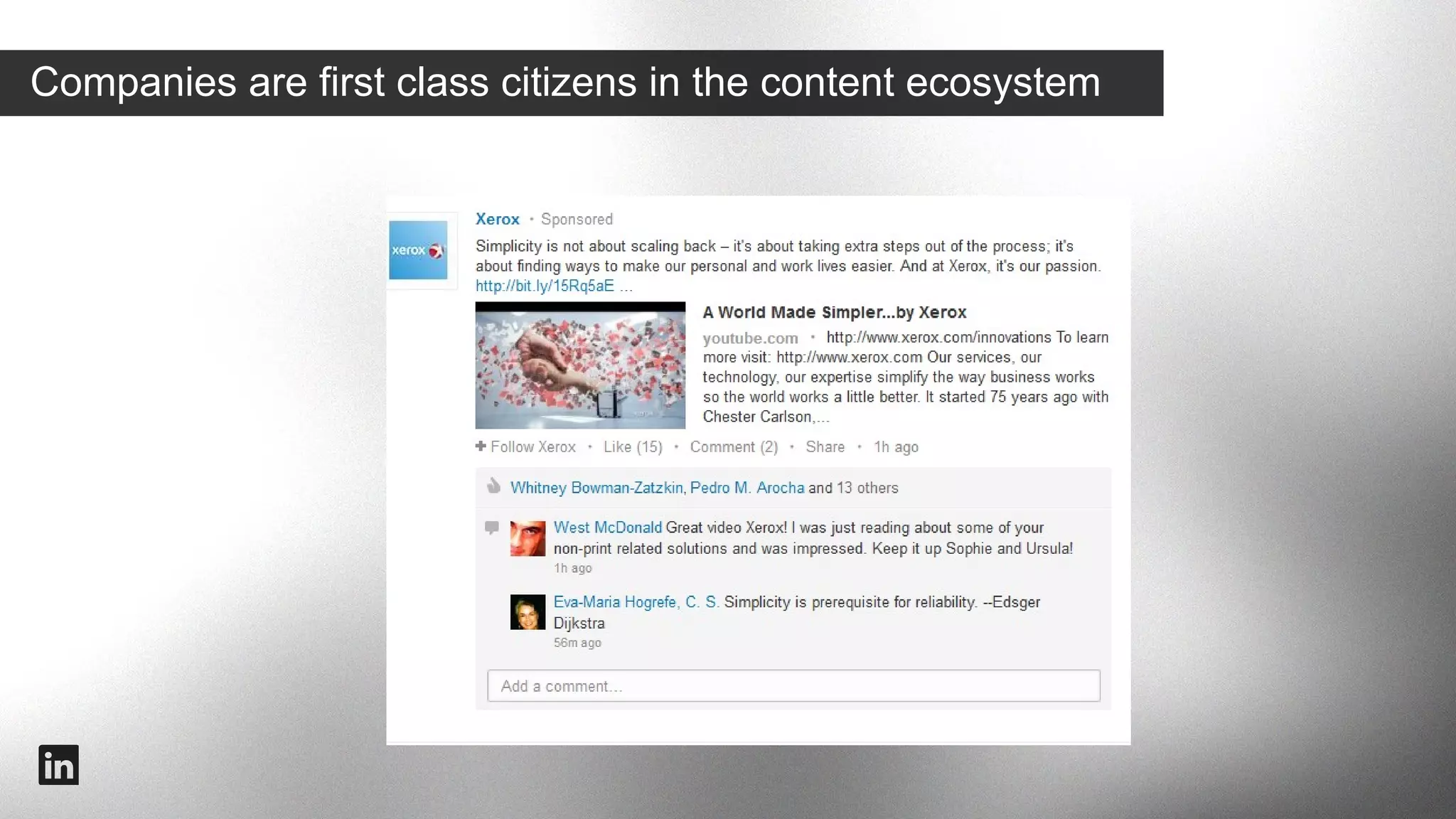 Companies are first class citizens in the content ecosystem

#intalent

 