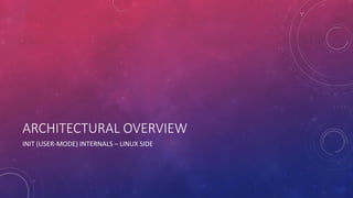 ARCHITECTURAL OVERVIEW
INIT (USER-MODE) INTERNALS – LINUX SIDE
 
