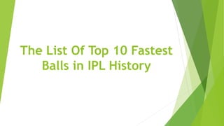 The List Of Top 10 Fastest
Balls in IPL History
 