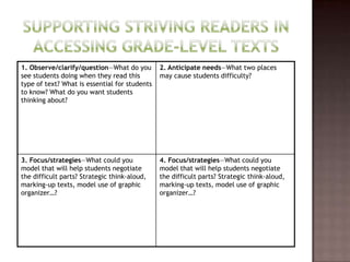 Supporting striving readers in accessing grade-level texts