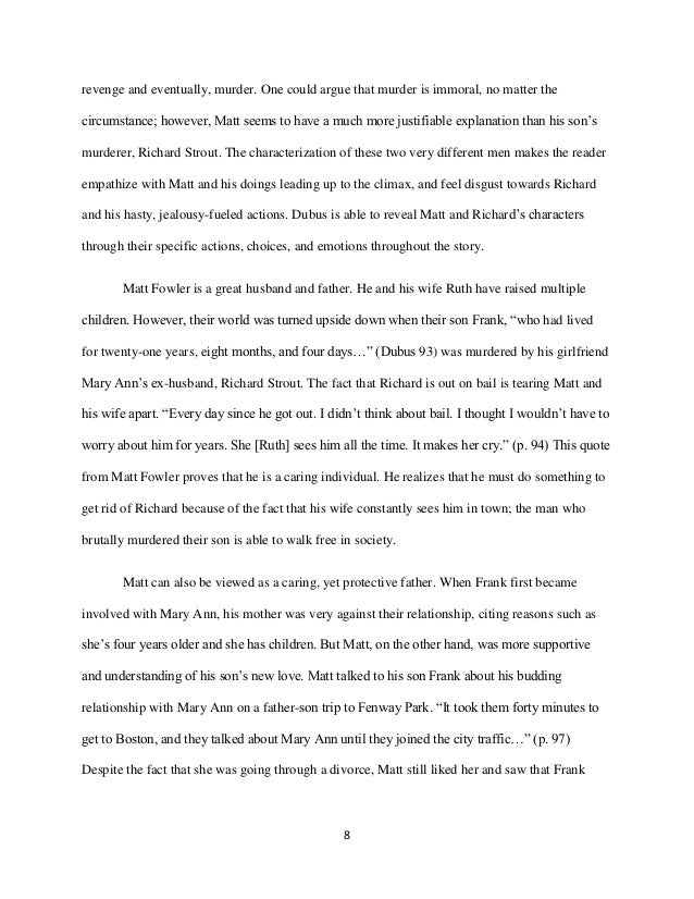 a literary analysis of killings by andre dubus “summary and analysis of killings by andre dubus” murder, a rightfully known act of immorality is proven to be justifiable in andre dubus’s “killings”the alluring temptations of. a literary analysis of killings by andre dubus “summary and analysis of killings by andre dubus” murder, a rightfully known act of immorality is proven to be justifiable in andre dubus’s “killings”the alluring temptations of.