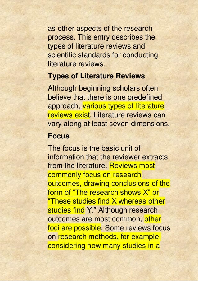 What is typically included in a literature review?