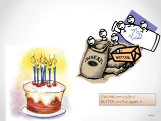 FARINHA em Inglês é - - - - -
BUTTER em Português é - - -
14
 