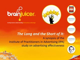 The Long and the Short of It
A synopsis of the
Institute of Practitioners in
Advertising (IPA) study on
advertising effectiveness
@System1GroupSystem1Group.com
 