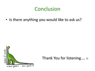 ConclusionIs there anything you would like to ask us?Thank You for listening.... 