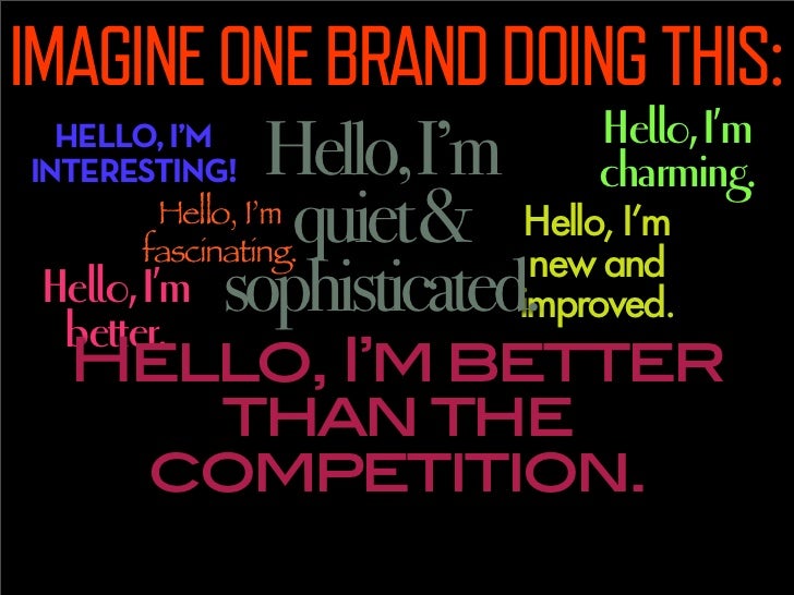 IMAGINE ONE BRAND DOING THIS:
                                Hello, I’m
  HELLO, I’M
INTERESTING!    Hello,I’m       char...