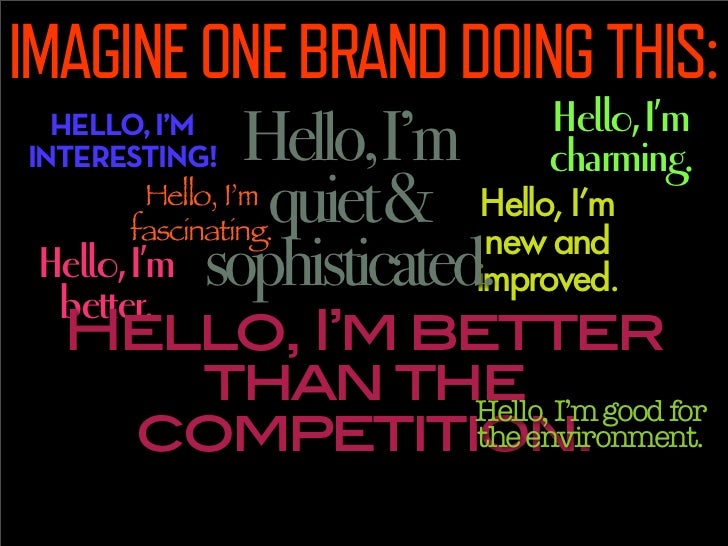 IMAGINE ONE BRAND DOING THIS:
                                Hello, I’m
  HELLO, I’M
INTERESTING!    Hello,I’m       char...