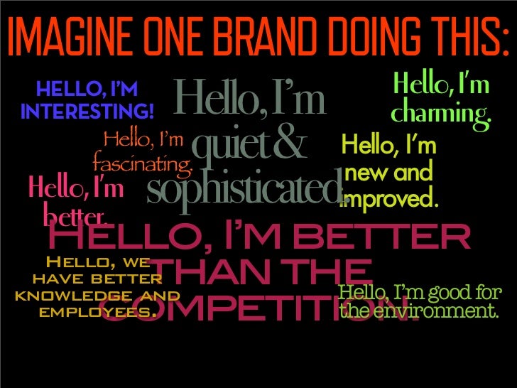IMAGINE ONE BRAND DOING THIS:
                                  Hello, I’m
   HELLO, I’M
INTERESTING!      Hello,I’m      ...