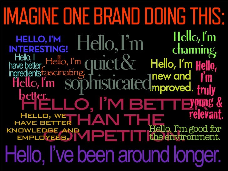 IMAGINE ONE BRAND DOING THIS:
                              Hello, Hello, I’m
   HELLO, I’M
INTERESTING!      Hello,I’m   ...