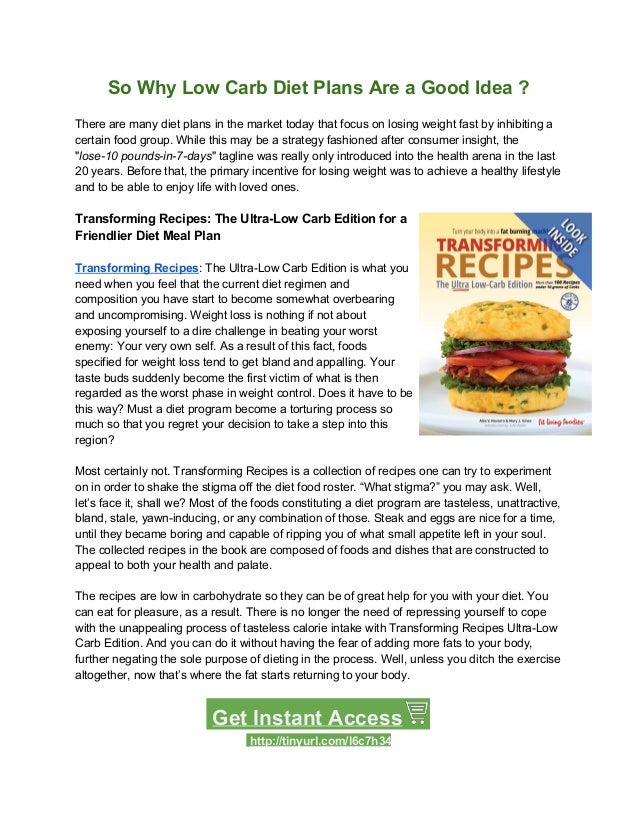 The Low Carb Diet Plan - Transforming Recipes