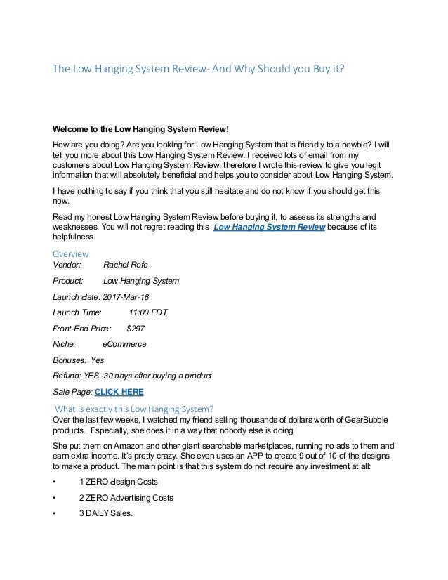 The Low Hanging System Review And Bonus The Low Hanging System Review And Bonus