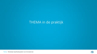 THEMA in de praktijk
Thema Wereldwijd classificatiesysteem voor het boekenvak
 