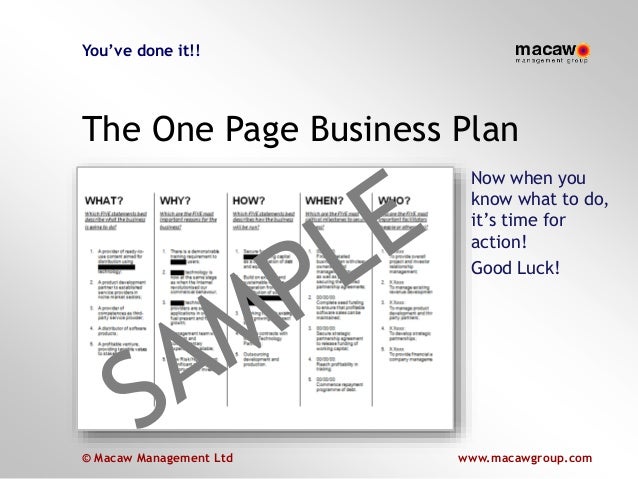 The one page business plan template