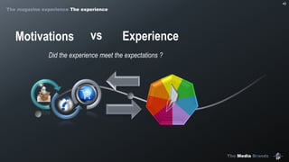 The Media Brands
45
ExperienceMotivations vs
Did the experience meet the expectations ?
The magazine experience The experience
 