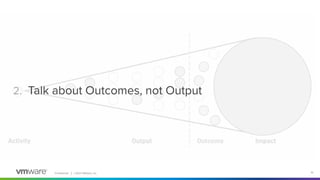 Conﬁdential │ ©2021 VMware, Inc. 10
2. Talk about Outcomes, not Output
 