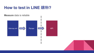 How to test in LINE 購物?
Measure data is reliable
Sitemap.xml APIParser
 