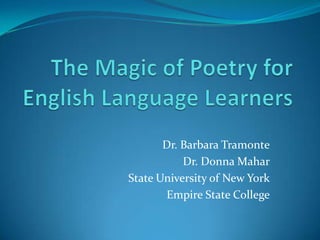 The Magic of Poetry for English Language Learners Dr. Barbara Tramonte Dr. Donna Mahar State University of New York Empire State College 