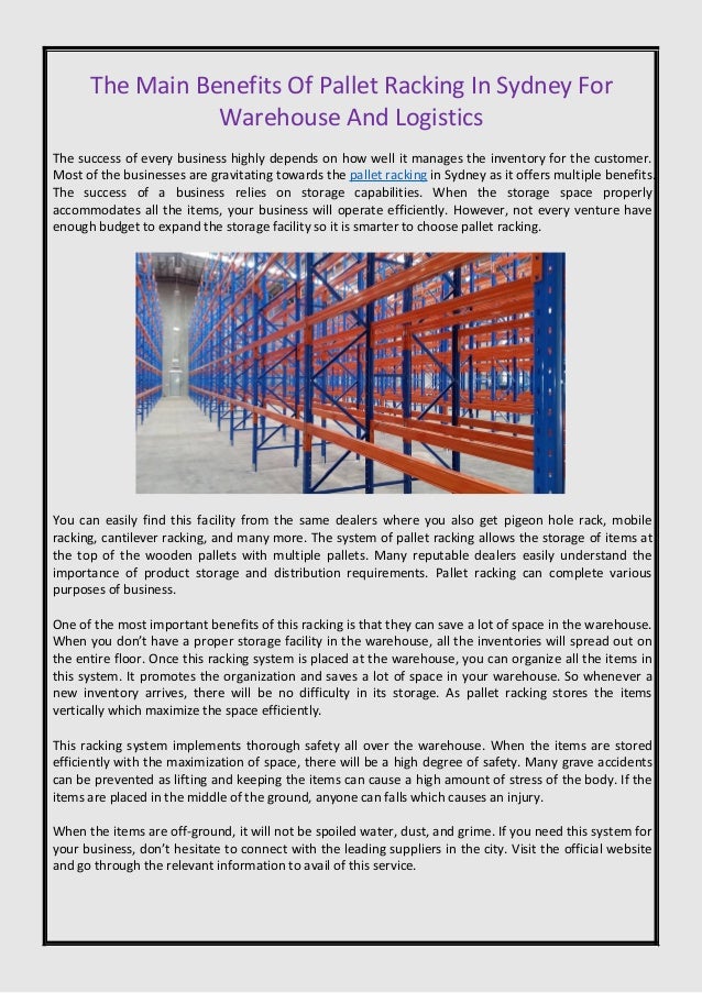 The main benefits of pallet racking in sydney for warehouse and logistics