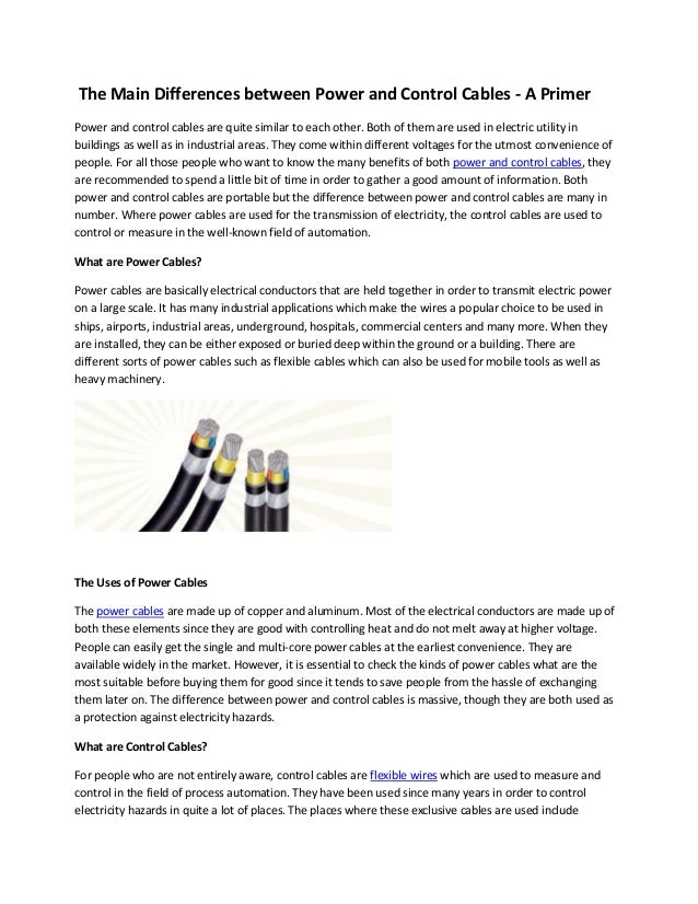 The Main Differences between Power and Control Cables A Primer