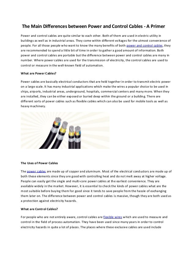 The Main Differences between Power and Control Cables A Primer